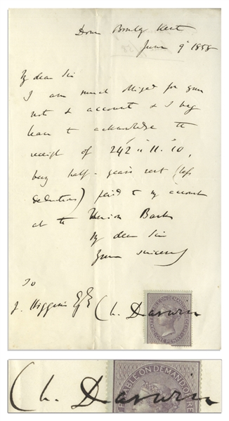 Charles Darwin Autograph Letter Signed in 1858 When He Was Writing ''On the Origin of Species''
